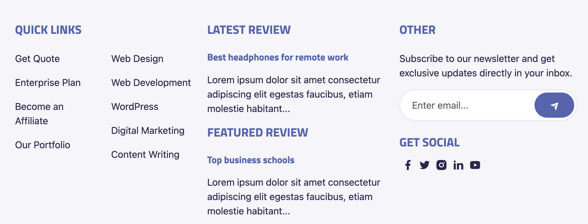Screenshot of the footer with the review pieces added.