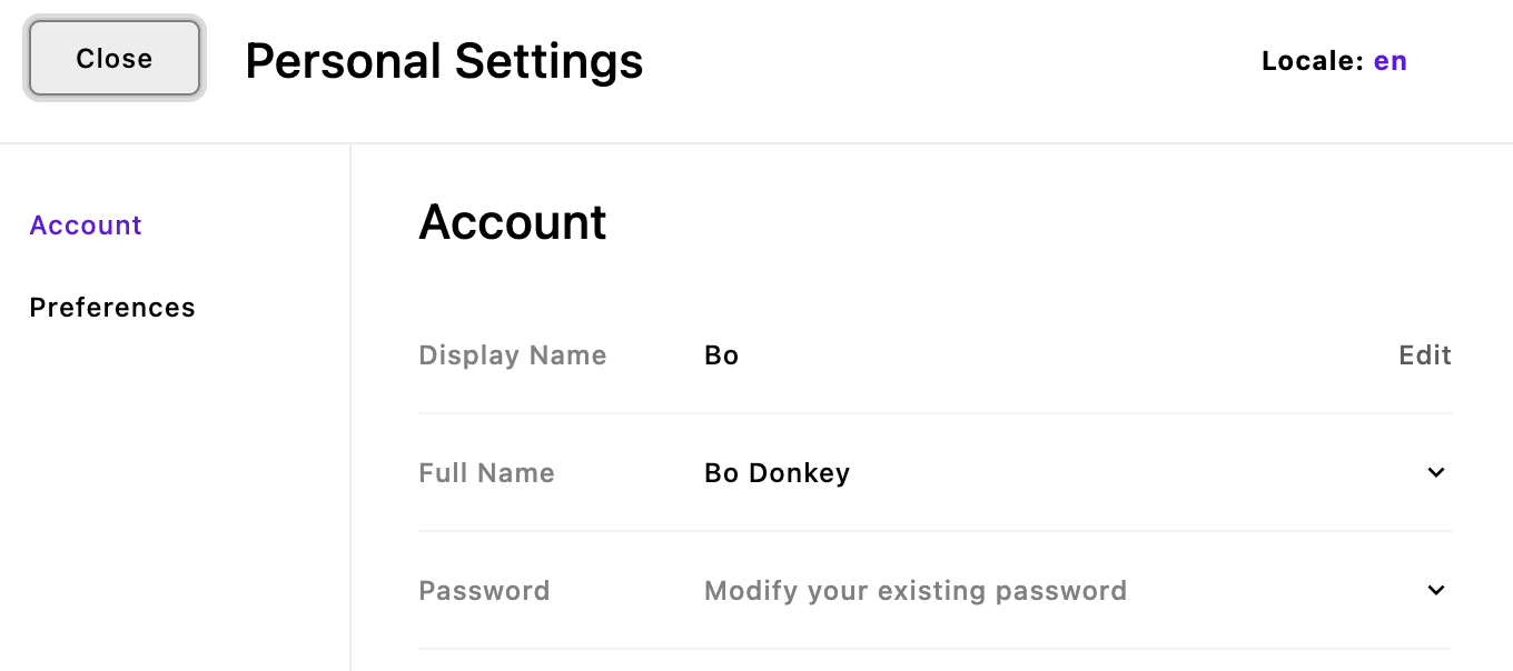 Screenshot of the personal settings menu with new fields added.